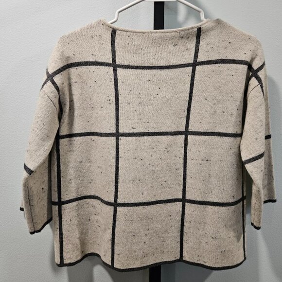 Eileen Fisher Wool Organic Cotton 3/4 Sleeves Peppered Windowpane Sweater PP - Picture 7 of 13